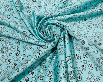 Light Aqua Bandana Print Fabrics - Nylon Spandex Fabric 4 Way Stretch Sold By The Yard (Pick a Size)
