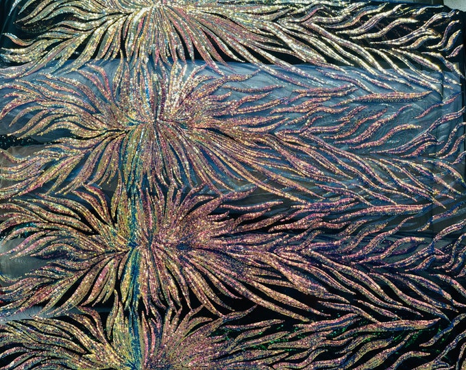 New Rainbow Iridescent Sequin Fabric 4 Way Stretch Phoenix Wing Sequin Spandex Mesh Fabric for Prom Gala Gown Sold By Yard