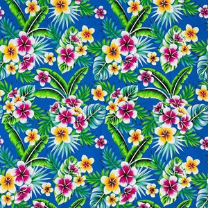 Royal Blue Tropical Hawaiian Floral Cotton Fabric - 45&quot; Wide