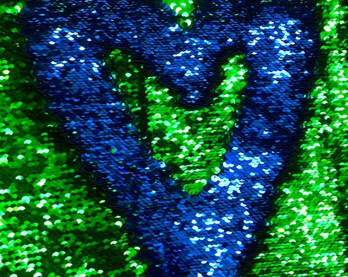Green/Blue Flip Up Sequins Reversible, 2-Way Stretch 58/60” Sequins Fabric Dresses-Nightgowns-Prom Gown (Choose The Quantity)