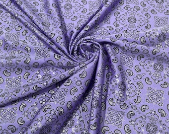 Lilac Bandana Print Fabric: 4-Way Stretch Nylon Spandex - Sold By The Yard