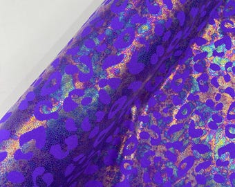 Purple Metallic Leopard Print Nylon Spandex Fabric, 4 Way Stretch 60” Wide