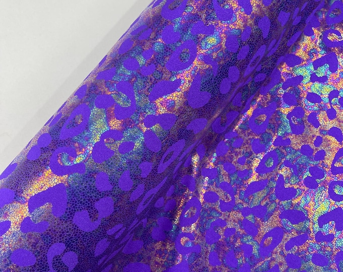 Purple Metallic Leopard Print Nylon Spandex Fabric, 4 Way Stretch 60” Wide