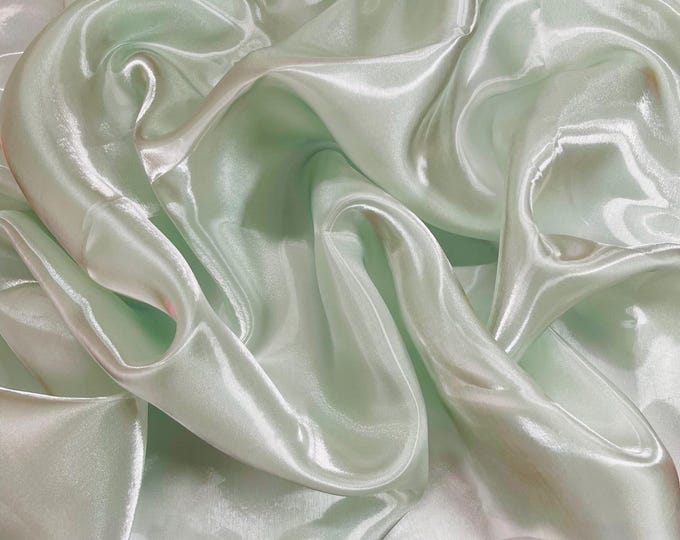 Light Sage Liquid Organza Fabric: Crystal Reflective Glossy Sheer Organza, 60" Wide By The Yard