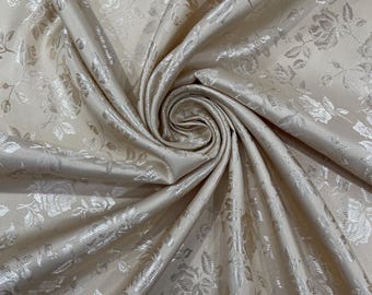 Champagne Floral Brocade Jacquard Satin Fabric - 58/60" Wide