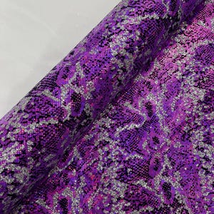 Purple Silver Glitter Snake Design Shattered Glass Nylon Spandex Fabric By Yard, Snake Flocking Hologram, Glitter Snake Nylon Spandex Fabric