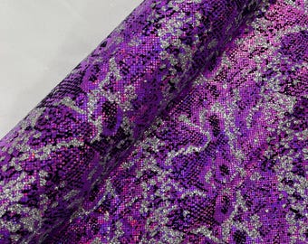 Purple Glitter Snake Print Nylon Spandex Fabric - 4-Way Stretch