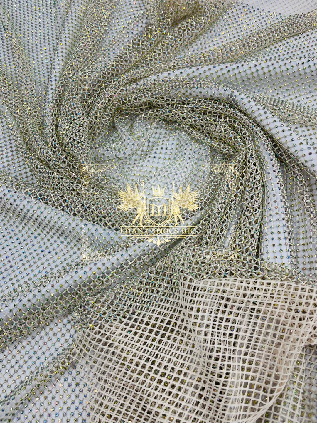 Fishnet Opacity Rhinestone Iridescent Rhinestone Fishnet Fabric: Champagne Stretch Spandex ...