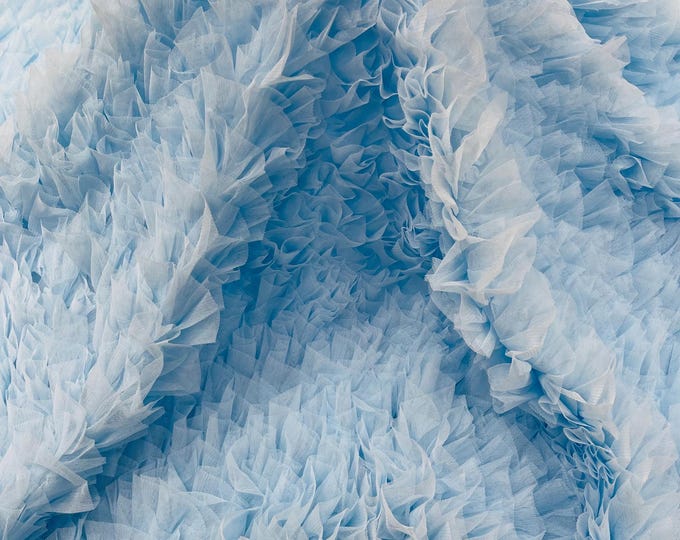 Baby Blue Tulle Ruffle Fabric, 60" Wide Waves - Prom Dress Wedding & Decoration