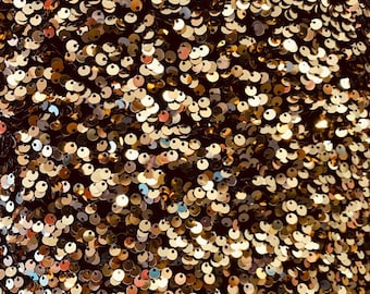 Gold Sequin Black Stretch Velvet Fabric: 5mm Shining Sequins, 2-Way Stretch (58/60")