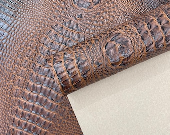 Molasses Brown Faux Crocodile Vinyl Upholstery Fabric: 54" Wide