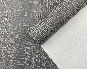 Charcoal Crocodile Marine Vinyl Fabric Upholstery By Yard, Waterproof Anti-Fungal, 2 Tone Crocodile Marine Outdoor Upholstery-Auto-Boat