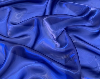 Royal Blue Liquid Organza Fabric: Glossy Bridal Apparel Decor By The Yard