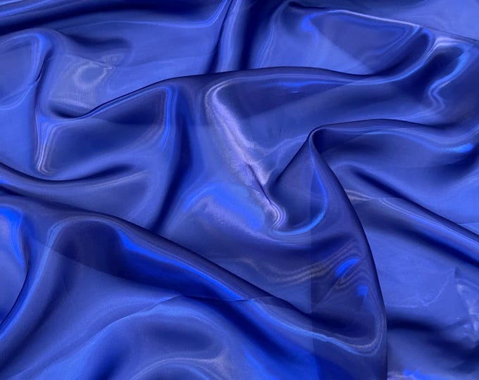 Royal Blue Liquid Organza Fabric: Glossy Bridal Apparel Decor By The Yard