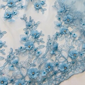 PEACH 3D FLORAL DESIGN EMBROIDERY AND BEADED WITH RHINESTONES ON A MESH LACE. main image 0