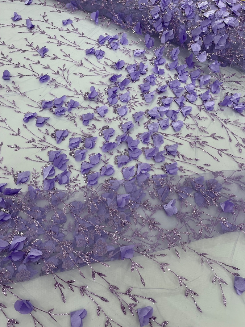 Lilac 3D Flower Glitter Sequin Fabric by the Yard, Lilac 3D Floral ...