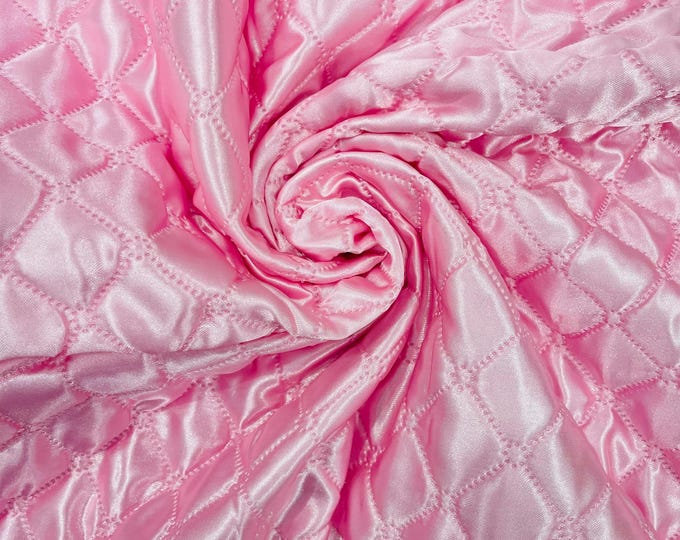 Pink Quilted Polyester Fabric: Diamond Pattern, 60" Wide, Padded Lining