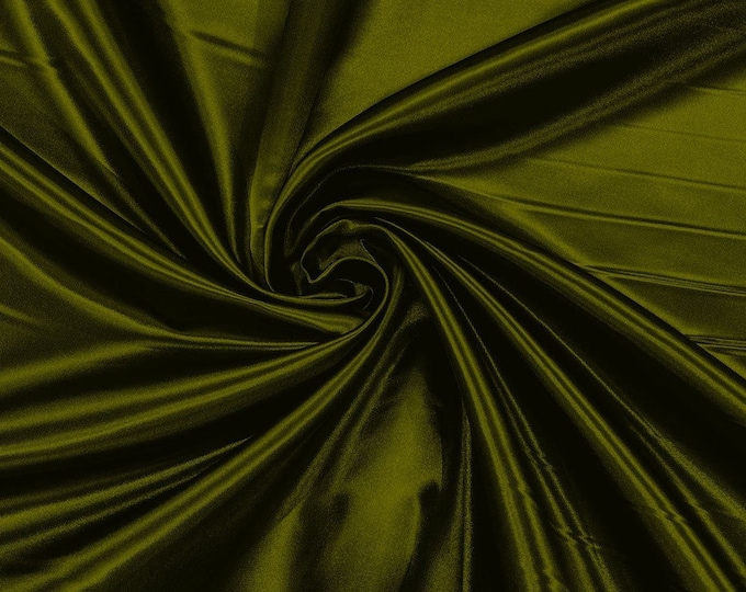Olive Green - 60" Shiny Heavy Bridal Satin Fabric for Wedding, Gala, Prom Dress Sold By Yard