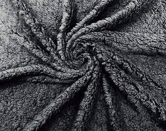 Black Minky Sherpa Fleece Fabric - Lamb Wool Design By The Yard