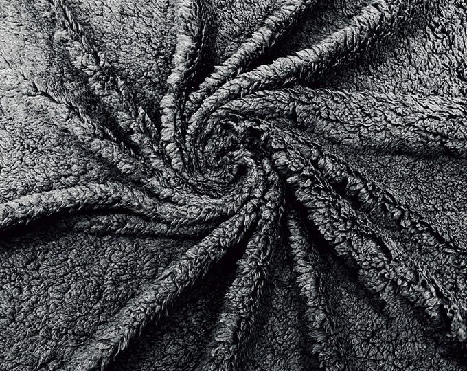 Black Minky Sherpa Fleece Fabric - Lamb Wool Design By The Yard
