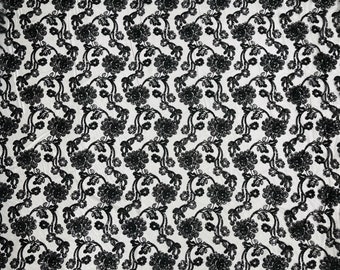 Black Flowers With Sequins Corded Lace On Mesh Fabric By The Yard Used For -Dress-Bridal-Fashion