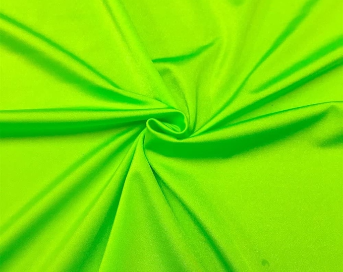 Neon Lime Shiny Milliskin Nylon Spandex Fabric 4 Way Stretch Prom-Gown-Dress, 58" Wide Sold by The Yard (Pick a Size)