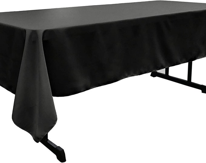 60" Wide Black Polyester Poplin Rectangular Tablecloth, Polyester Rectangular Cloth Table Covers for All Events (Pick a Size)