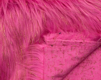 Hot Pink Tinsel Faux Fur Fabric: Shaggy Long Pile, 60" Wide
