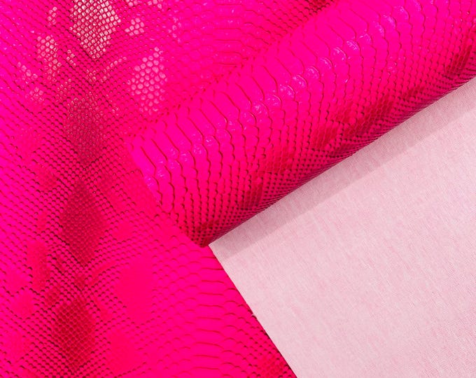 Hot Pink Faux Viper Snake Skin Vinyl-faux Leather-3D Scales-sold Vinyl For upholstery  By The Yard