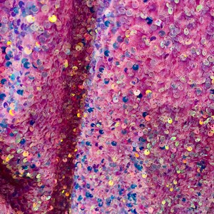 Shiny 5mm Sequin On A 2 Way Stretch Velvet (1 Yard, Coral Pink) main image 1