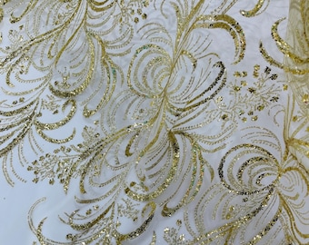 Gold Glitter Mesh Fabric | Gold Glitter Fabric On Tulle By The Yard for Wedding Decor Glitter Fabric Bridal- Sparkling Glitter Lace Prom