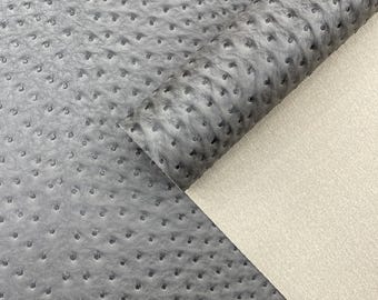 Charcoal Ostrich Embossed Vinyl Fabric: 54" Wide Faux Leather Upholstery