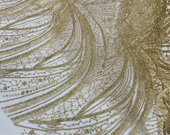 Champagne Silver Rhinestones Glitter Fabric on a Mesh By The Yard | Fashion Desing Glitter Rhinestones on Mesh Fabric, Wedding Bridal/Prom