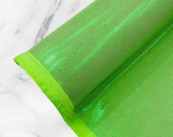 Lime Green Hologram Fabric: Shattered Glass Nylon Spandex, 4-Way Stretch