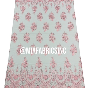 Pink Beaded Lace Fabric: Embroidered Mesh, Bridal Wedding Design