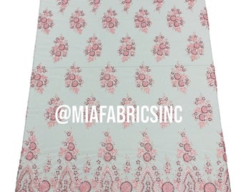 Pink Beaded Lace Fabric: Embroidered Mesh, Bridal Wedding Design