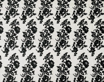 Black Flower Design Embroidered on Mesh Lace Fabric, Floral Bridal Lace Wedding Dress by the Yard (Pick a Size)