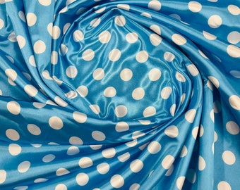 Turquoise Polka Dot Satin Fabric: Soft Silky Polyester, Sold By Yard