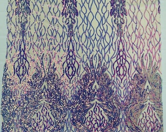 Lavender Iridescent Sequin Fabric - Damask Design, 4 Way Stretch