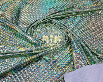 Mermaid Scale Fabric: Lime Iridescent Metallic Nylon Spandex, 4-Way Stretch