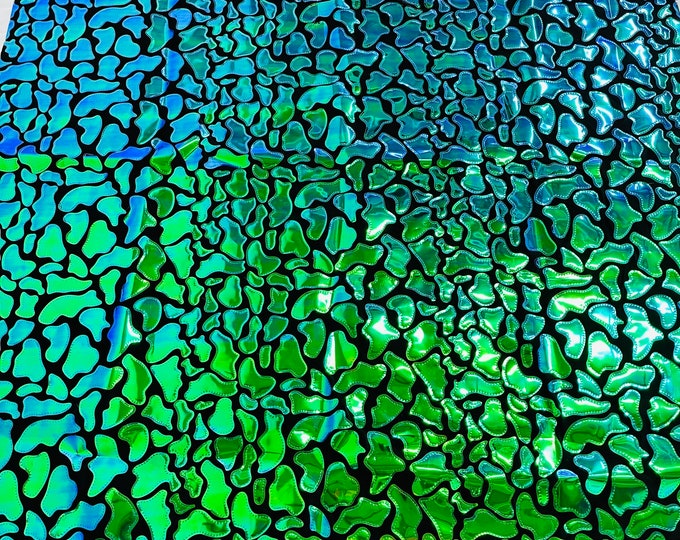 Green Iridescent Sequins Velvet by the yard 2 way Stretch 58/60” iridescent Sequin on Black Stretch Velvet (Choose The Quantity)