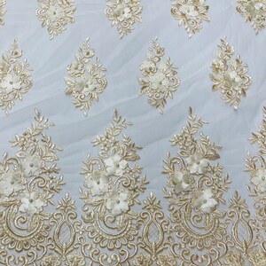 Champagne 3D Floral Lace Fabric by the Yard 3D Flower Design Embroider ...