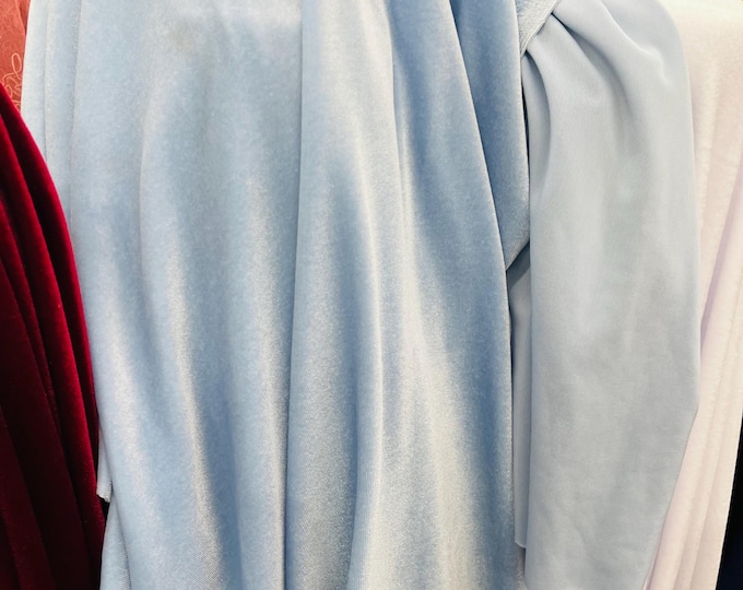 Light Blue Stretch Velvet Fabric: 60" Wide Polyester Spandex