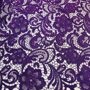 Mia Fabrics Inc, Purple Guipure Lace Fabric Floral Bridal Lace Guipure Wedding Dress by the Yard (Pick a Size)