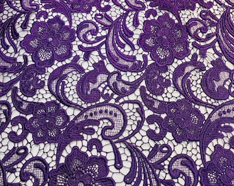 Mia Fabrics Inc, Purple Guipure Lace Fabric Floral Bridal Lace Guipure Wedding Dress by the Yard (Pick a Size)