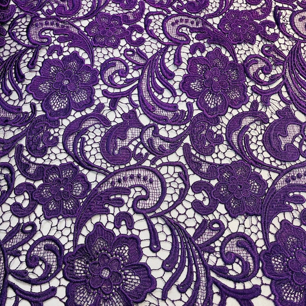 Mia Fabrics Inc, Purple Guipure Lace Fabric Floral Bridal Lace Guipure Wedding Dress by the Yard (Pick a Size)