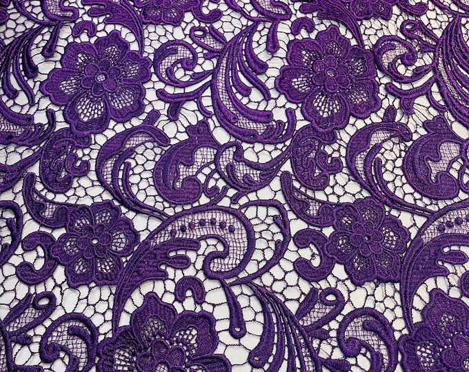Mia Fabrics Inc, Purple Guipure Lace Fabric Floral Bridal Lace Guipure Wedding Dress by the Yard (Pick a Size)