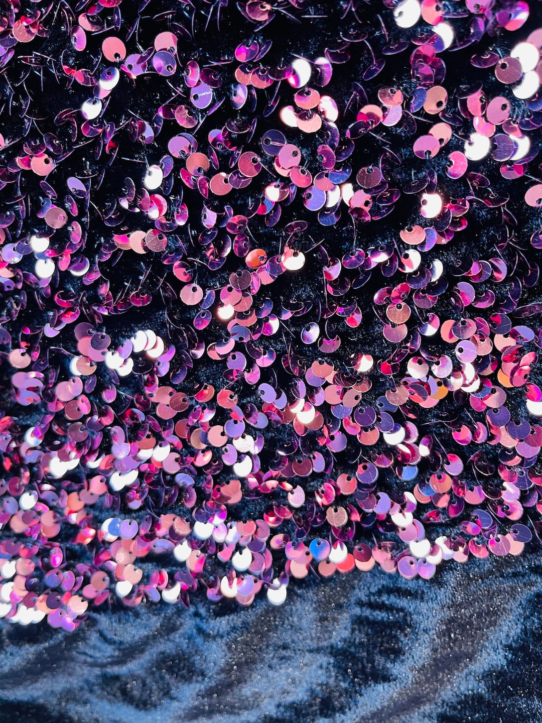 Dusty Rose Sequin Black Stretch Velvet Fabric: 5mm Shining Sequins, 2 ...