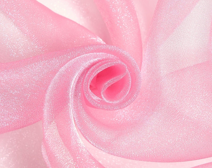 Pink Sparkle Crystal Organza Fabric: Sheer Shiny Material, 60" Wide