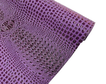 Purple Gator 3D Embossed Vinyl Fabric - By Yard Glossy Crocodile 2 Tone Faux Leather